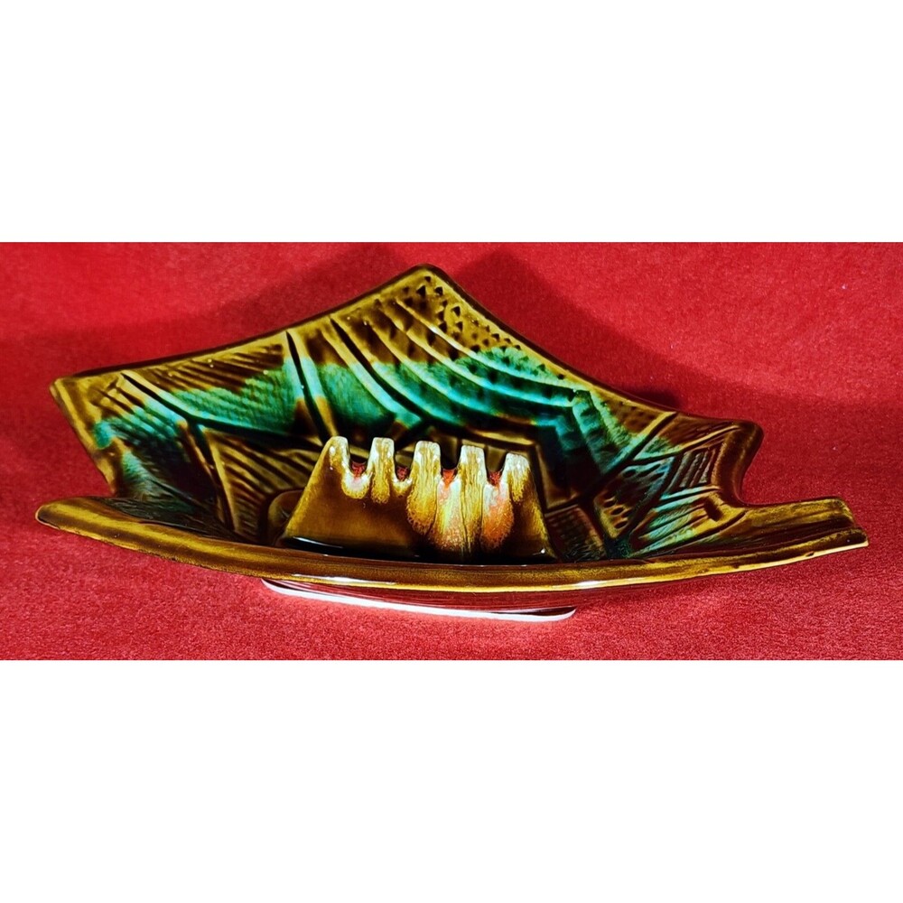 Vtg California Pottery Mid Century Tobacianna Autumn Leaf Tones Brow